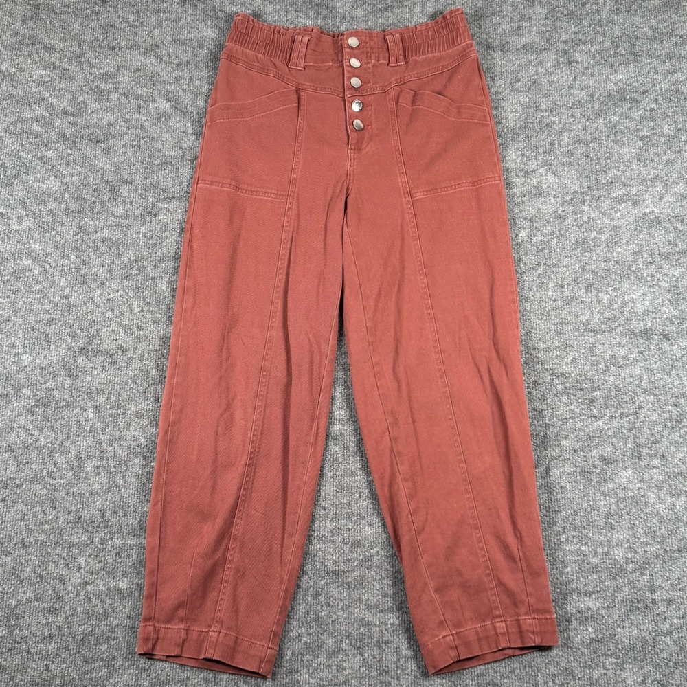 Y2K 90s 70s Retro XS Terra Cotta Cropped Wide Leg Pants Button Fly Relaxed Fit